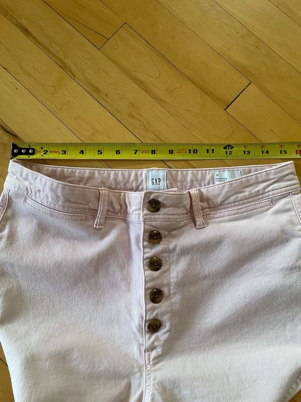 Gap High Rise Wide-Leg Crop Button Fly Light Pink Denim Jeans, Size 12 - Picture 6 of 7